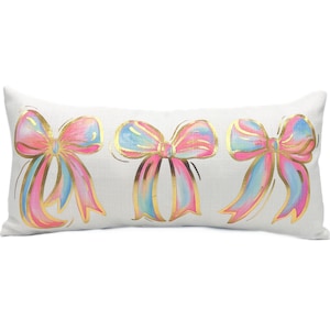 Gold Foil Colorful Bows Lumbar Pillow || Preppy Bow Pillow - 1188