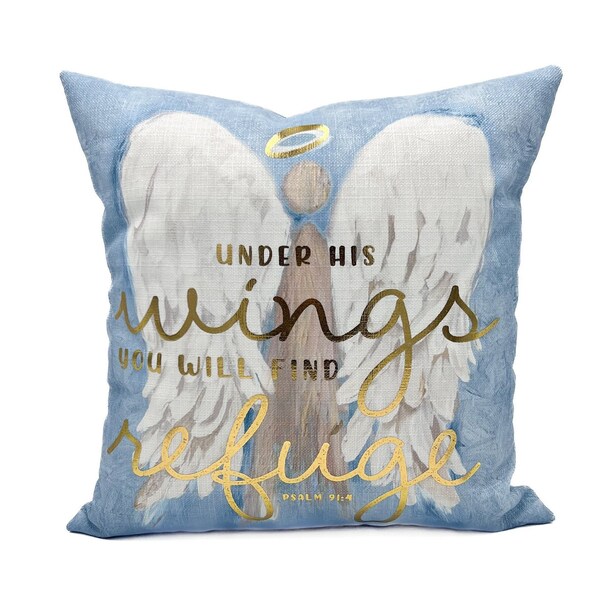 Gold Foil Baby Blue Angel Pillow || Psalm 91 Pillow || Under His Wings || Angel Art || Gold Foil Angel || Baby Boy Nursery Pillow - 561