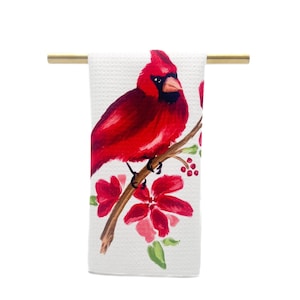 Christmas Cardinal Tea Towel || Christmas Decor || Christmas Kitchen Towel || Christmas Art - 959