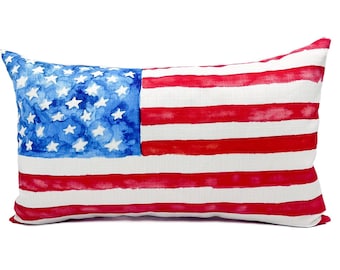 Watercolor Flag Pillow. || Patriotic PIllow || Independence Day || 4th of July Decor - 669