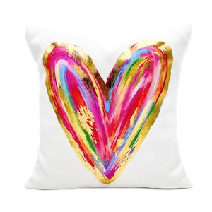 Gold Foil Colorful Heart Pillow || Valentines Pillow || Valentines Decor || Heart Pillow || Dorm Room Pillow - 724