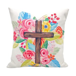 Easter Cross Pillow  ||  Floral Cross  ||  Easter Decor - 172