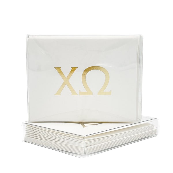 Chi Omega Box of 8 Gold foil Folded notes || Chi O Note Cards || Sorority Stationery - 228