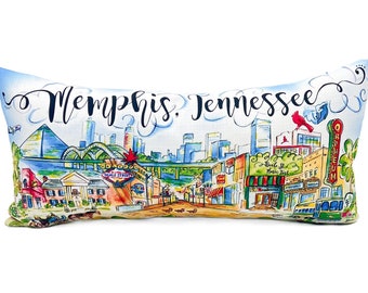 Memphis Tennessee Pillow || Memphis, TN Pillow || Memphis Art || Memphis Watercolor Pillow - 078