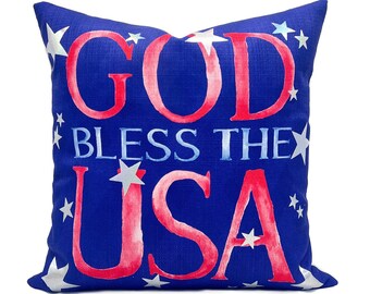 Holographic Foil God Bless the USA Pillow || Patriotic PIllow || Independence Day || 4th of July Decor || Memorial Day - 1239