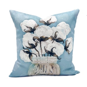 Teal Cotton Pillow || Cotton in Mason Jar Art Pillow || Southern Decorative Pillow - 013