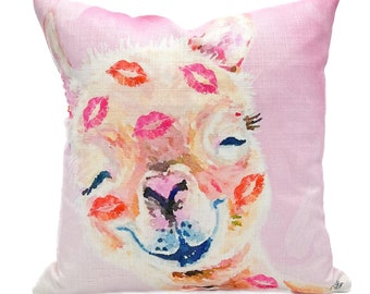 Llama Valentines Pillow  ||  Valentines Llama  ||  Llama Kisses - 166