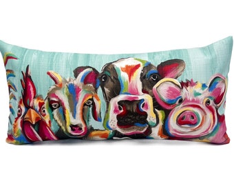 Farm Animals Pillow || Farm Friends || Colorful Farm Animals Art - 498