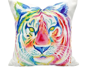 Colorful Tiger Pillow || Watercolor Tiger || Tiger Pillow - 006