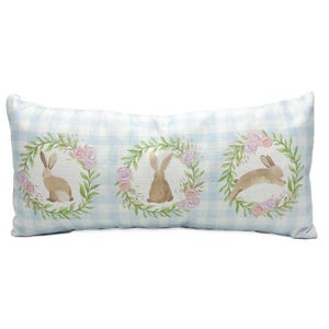 Blue Gingham Bunnies Lumbar Pillow || Easter Pillow || Easter Decor - 1389