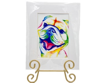 Colorful Watercolor Bulldog Art Print || Mississippi State Bully Print || MSU Bully Matted Print - 004