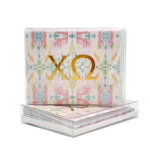 Notas plegadas caleidoscopio Chi Omega con lámina dorada // Tarjetas de notas XO // Papelería de hermandad - 1211