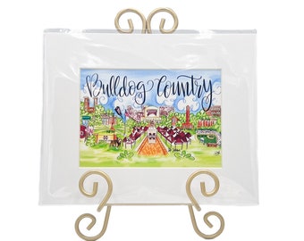 Bulldog Country Art Print || Mississippi State Watercolor Matted Print || Starkville Mississippi Watercolor Art - 200