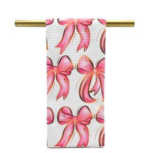Pink Bows Tea Towel || Bows Kitchen Towel || Pink Bows Hand Towel - 1187
