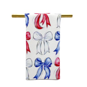 Patriotic Bows Tea Towel || 4th of July Kitchen Towel || Memorial Day Hand Towel - 1230