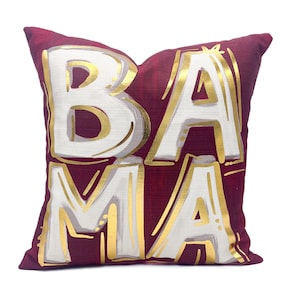 Crimson BAMA Pillow || Gold Foil Pillow || Alabama Pillow - 1186