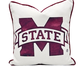 Mississippi State Pillow || MSU Pillow || Watercolor Mississippi State Logo - 376