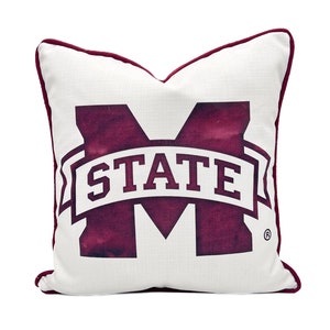 Mississippi State Pillow || MSU Pillow || Watercolor Mississippi State Logo - 376