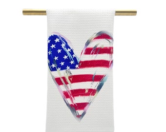 Stars & Stripes Heart Tea Towel || 4th of July Towel || Patriotic Kitchen Towel - 1235