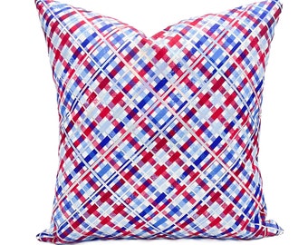 Holographic Foil Red, White & Blue Plaid Pillow || Patriotic Pillow
