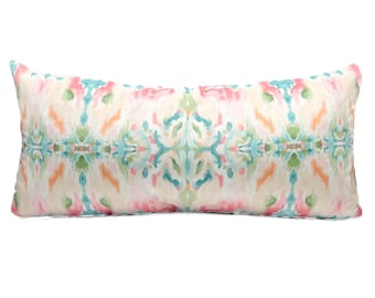 Cortnei Kaleidoscope Lumbar Pillow || 16x32 Ivory, Pink & Teal Kaleidoscope Pillow || Dorm Pillow- 1017