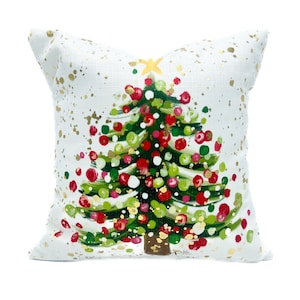 Gold Foil Classic Splatter Christmas Tree Pillow || Red & Green Christmas Pillow || Gold Foil Christmas Tree || Christmas Decor - 1083