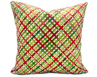 Gold Foil Christmas Plaid Pillow || Christmas Pillow || Red & Green Plaid Pillow - 1280