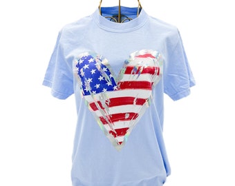 Holographic Foil Stars & Stripes Heart Tshirt || Patriotic Tshirt || Preppy Heart Shirt || Memorial Day Shirt || 4th of July Tshirt