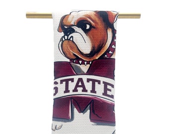 MS State Bully Kitchen Towel || MSU Tea Towel || Mississippi State Decor - 375