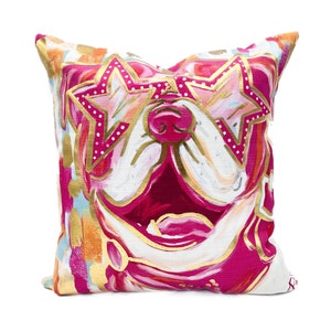 Gold Foil Preppy Pink Bulldog Pillow Mississippi State Bully Pillow MSU Dorm Pillow 842 image 1