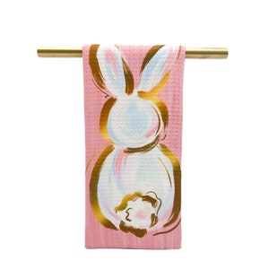 Coral Little Gold Bunny Tea Towel || Bunny Kitchen Towel || Easter Tea Towel - 1156