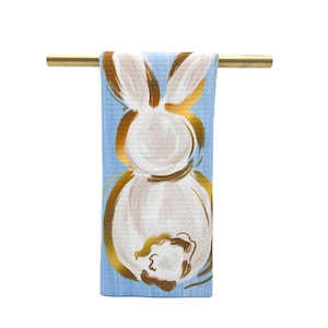 Ivory Little Gold Bunny Tea Towel || Bunny Kitchen Towel || Easter Tea Towel - 1108