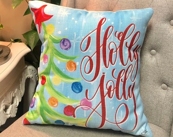 Holly Jolly Pillow  ||  Christmas Pillow ||  Christmas Decor