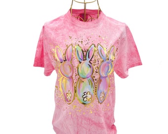 Gold Foil Pink Splatter Bunnies Tshirt || Easter Bunnies Shirt - 1169