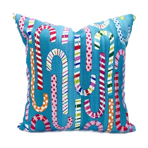 Colorful Candy Canes Pillow || Christmas Candy Pillow || Turquoise Christmas PIllow - 513