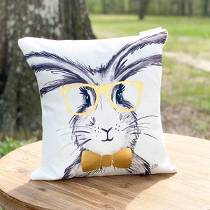 Easter Pillow ||  Bunny Pillow || Bow tie Bunny || Bunny with glasses - 348