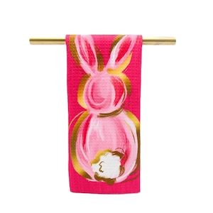 Pink Little Gold Bunny Tea Towel || Bunny Kitchen Towel || Easter Tea Towel - 1107
