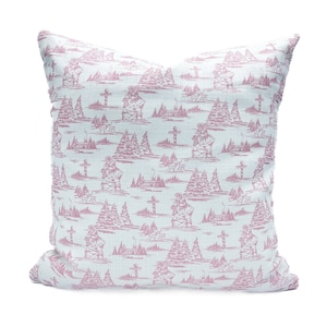 Pink Christmas Toile Pillow || Pink Christmas Pillow || Christmas Decor || Holiday Pillow - 961