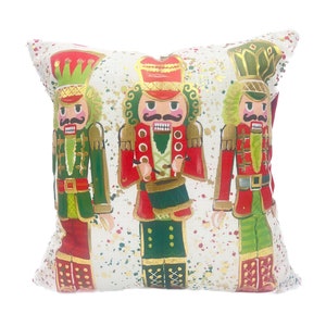 Gold Foil Classic Nutcracker Pillow || Red and Green Nutcrackers || Gold Foil Nutcrackers Pillow || Christmas Pillow - 512