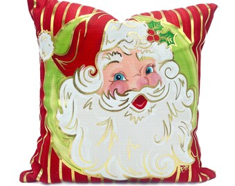 Gold Foil Pretty N' Red Santa Pillow || Classic Christmas Pillow || Christmas Decor || Gold Foil Santa Pillow || Holiday Pillow - 964