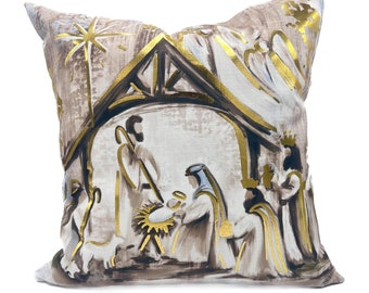 Gold Foil Nativity Pillow  ||  Christmas Pillow  ||  Gold Foil Pillow  ||  Feather Pillow - 290