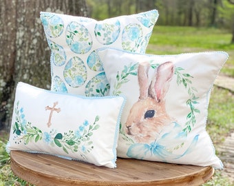 Easter Pillows ||  Bunny Pillow || Floral Egg Pillow || Cross Pillow || Easter Decor - 359