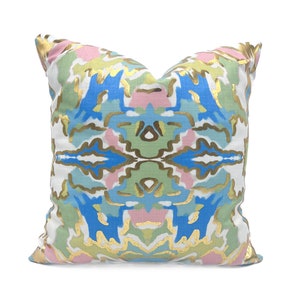 Blue, Mint & Light Pink Gold Foil Kaleidoscope Pillow || Kaleidoscope Pillow || Gold Foil Pillow - 1041
