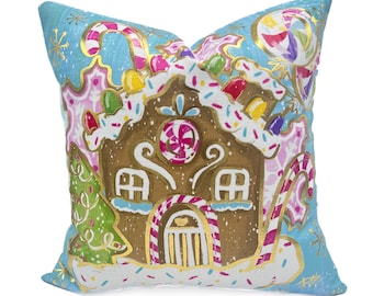 Gold Foil Gingerbread House Pillow || Gold Foil Pillow || Christmas Pillow - 955
