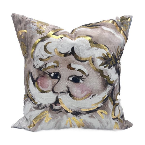 Golden Santa Pillow  ||  Gold Foil Santa  ||  Christmas Pillow  ||  Oversized Pillow - 289