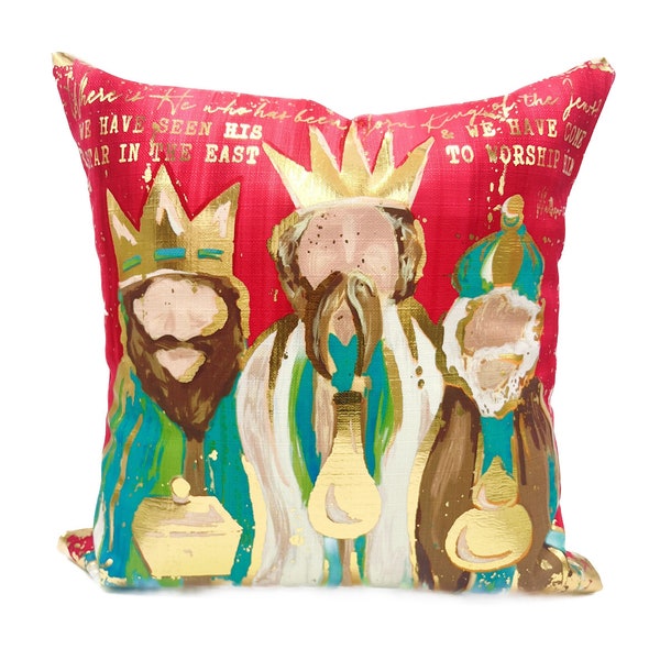 Gold Foil Colorful Wise Men Pillow || Colorful 3 Kings Pillow || Gold Wise Men Pillow || Jewel Tone Christmas || Christmas Pillow - 701