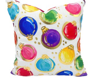Colorful Ornaments Pillow  ||  Christmas Pillow  ||  Gold ornaments - 285