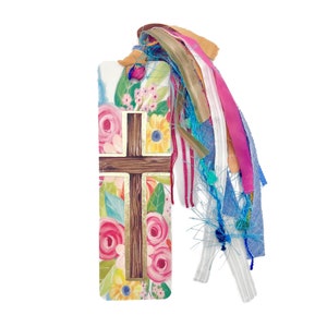 Bible Book Marks  ||   Floral Cross Bookmark ||  Scripture Book Marks  ||  Cross Bookmark  ||  Fine Art Book Mark - 172