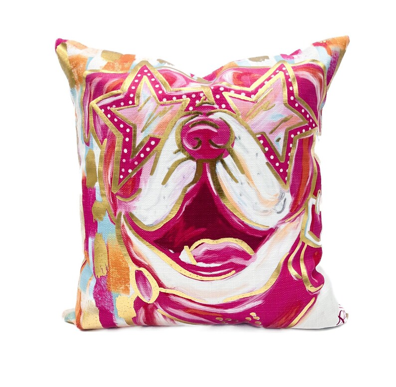Gold Foil Preppy Pink Bulldog Pillow Mississippi State Bully Pillow MSU Dorm Pillow 842 image 1
