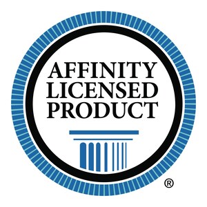 May include: A blue and black circle with the text "AFFINITY LICENSED PRODUCT" and a stylized image of a pillar with a horizontal line above it. The circle has a registered trademark symbol in the lower right corner.